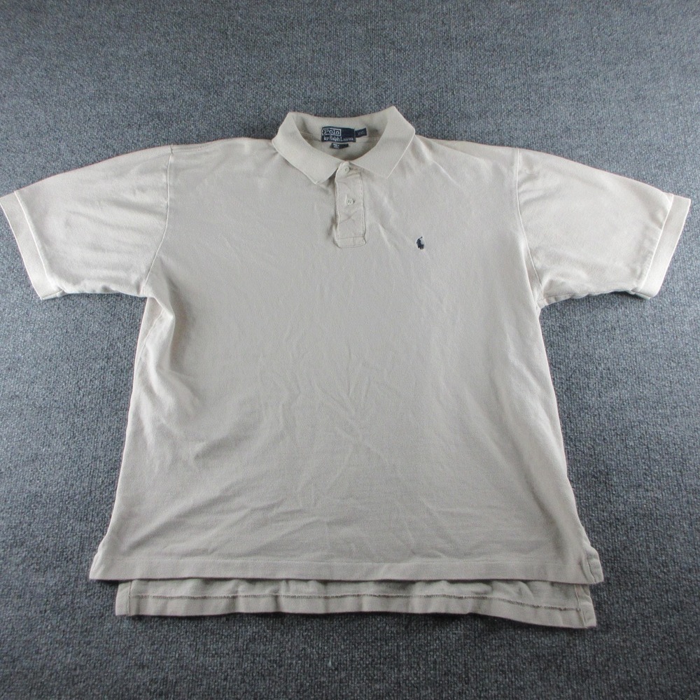 Polo Ralph Lauren Polo Shirt Mens 2XL Beige Short Sleeve Cotton‎ Logo Casual